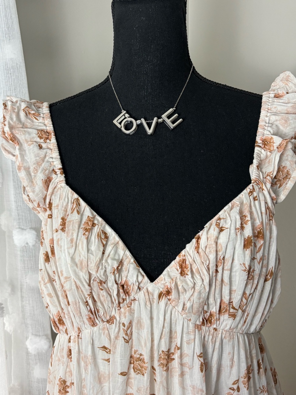 Anthropologie Rosie Cottage Core Cream Cotton Maxi Dress Floral Print Medium - Picture 8 of 17